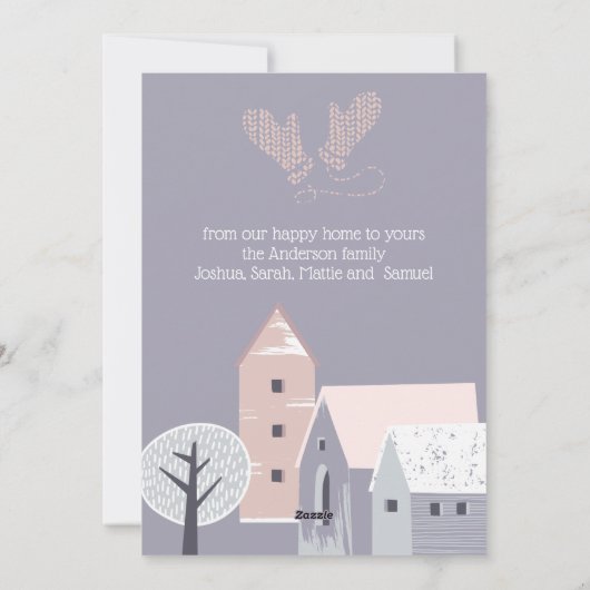 Kerstmis Modern Winter Sneeuw Stof Lilac Feestdagenkaart (Achterkant)