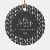 Kerstmis modern zwart wit japandi keramisch ornament (Voorkant)