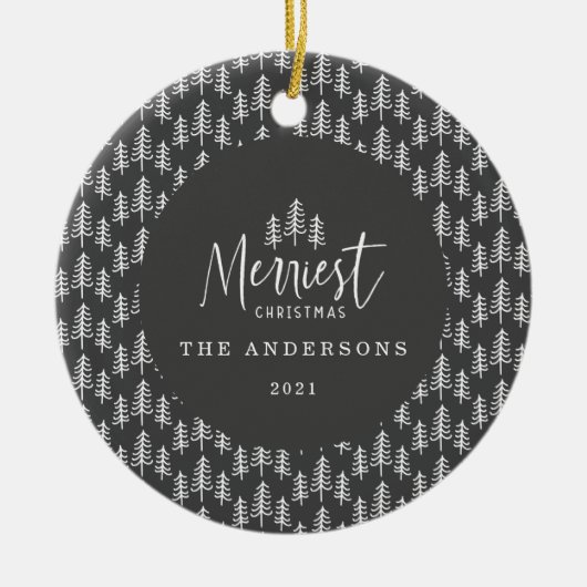 Kerstmis modern zwart wit japandi keramisch ornament (Voorkant)