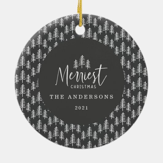 Kerstmis modern zwart wit japandi keramisch ornament (Achterkant)