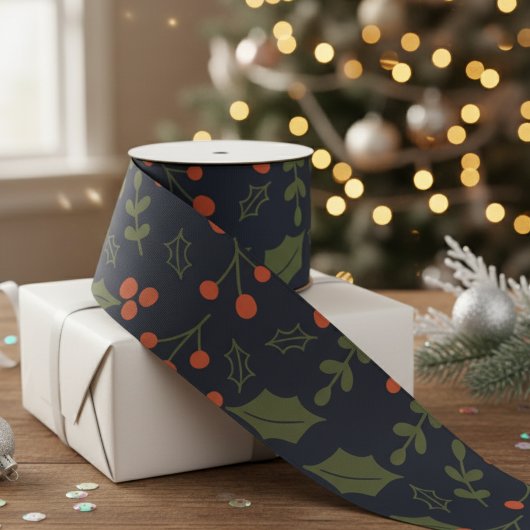 Kerstmis Moderne feestdag Holly Greenery Satijnen Lint