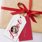 Kerstmis Moderne Foto Calligrafie Script Liefde Cadeaulabel