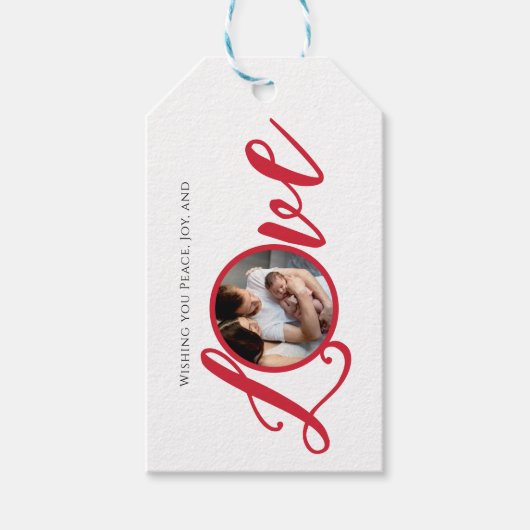 Kerstmis Moderne Foto Calligrafie Script Liefde Cadeaulabel (Voorkant)