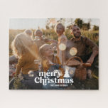 Kerstmis moderne minimale fotocollage cadeau uniek legpuzzel<br><div class="desc">Kerstmis moderne minimale retro typografie foto geschenk uniek elegant eenvoudig ontwerp.</div>