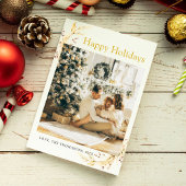 Kerstmis Moderne Minimalistische Gouden Familiefot Feestdagenkaart