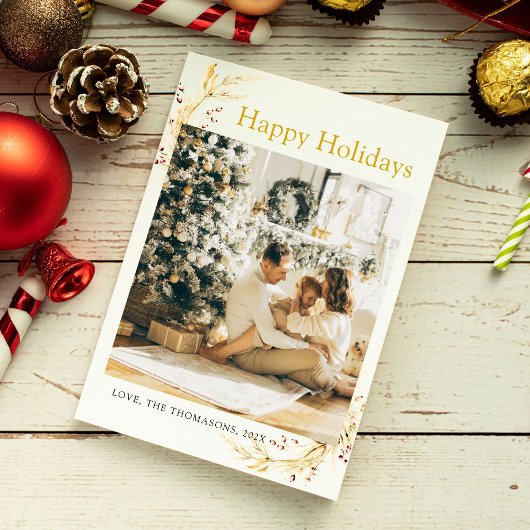 Kerstmis Moderne Minimalistische Gouden Familiefot Feestdagenkaart