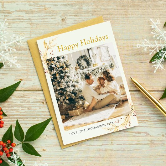 Kerstmis Moderne Minimalistische Gouden Familiefot Feestdagenkaart