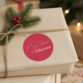 Kerstmis moderne rode familie ronde sticker