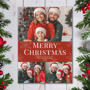 Kerstmis Moderne Tekst Rode Familie 3 Foto Feestdagenkaart