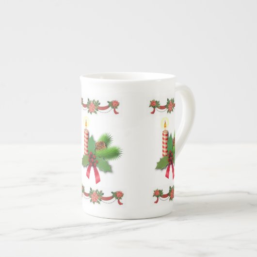 Kerstmis, Mok, kerstkaars Porselein Kop (Voorkant rechts)