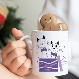 Kerstmis Mok met kattenkat (Paars)