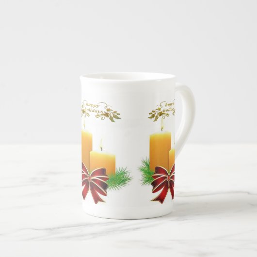 Kerstmis, Mok, Prettige feestdagen, kerstkaars Porselein Kop (Voorkant rechts)