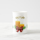 Kerstmis, Mok, Prettige feestdagen, kerstkaars Porselein Kop (Voorkant)