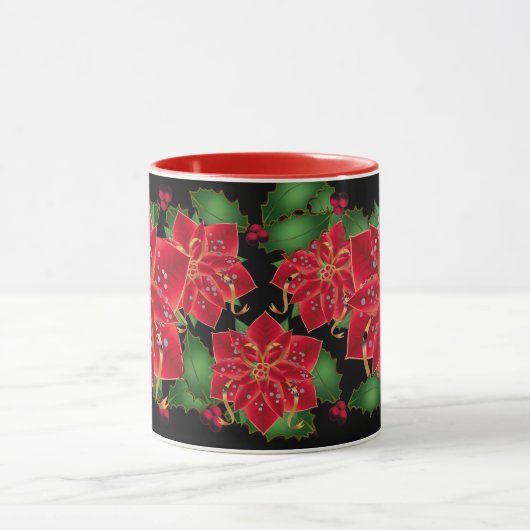 Kerstmis Mok-Red Poinsettias & Holly Mok (Midden)
