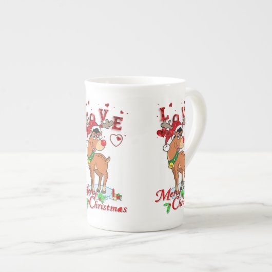 Kerstmis, Mok, rendieren, liefde Porselein Kop (Voorkant rechts)