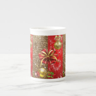 Kerstmis Mok, Rode Gouden Boog Porselein Kop