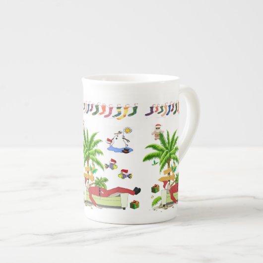 Kerstmis Mok, zomerstrand Santa Porselein Kop (Voorkant rechts)