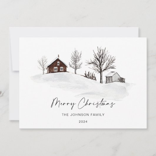 Kerstmis Monochrome Winter Landschap Niet Foto Feestdagenkaart (Voorkant)