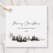 Kerstmis Monochroom Winter Landschap Bedankjes Labels (Voorkant)