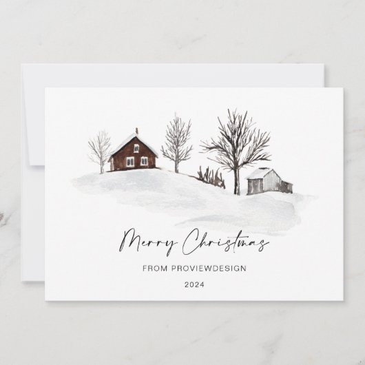 Kerstmis Monochroom Winter Landschap Business Feestdagenkaart (Voorkant)