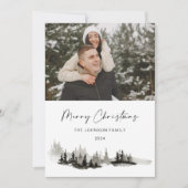 Kerstmis Monochroom Winter Landschap Foto Feestdagenkaart (Voorkant)