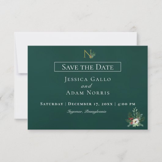 Kerstmis Monogram Bruiloft Save The Date (Voorkant)