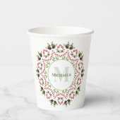 Kerstmis Monogram Familie groen gebladerte krans Papieren Bekers (Achterkant)