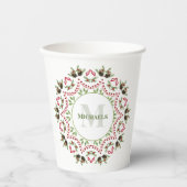 Kerstmis Monogram Familie groen gebladerte krans Papieren Bekers (Voorkant)