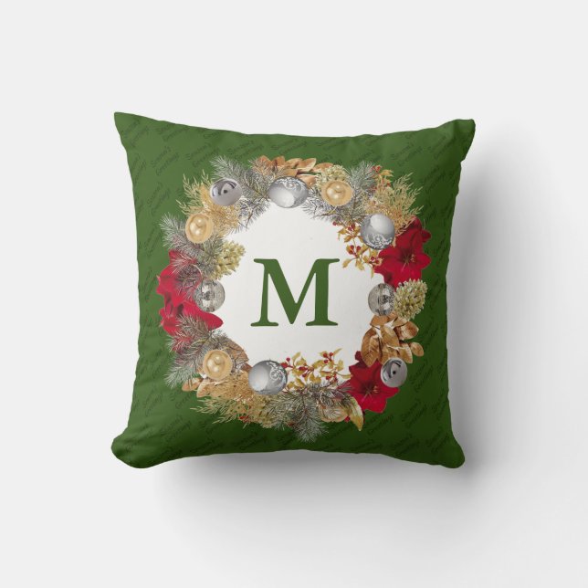 Kerstmis: MONOGRAM Green Kussen (Voorkant)