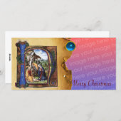 KERSTMIS MONOGRAM KERST PARCHMENT Blauwe Edelsteen Feestdagenkaart (Voorkant / Achterkant)