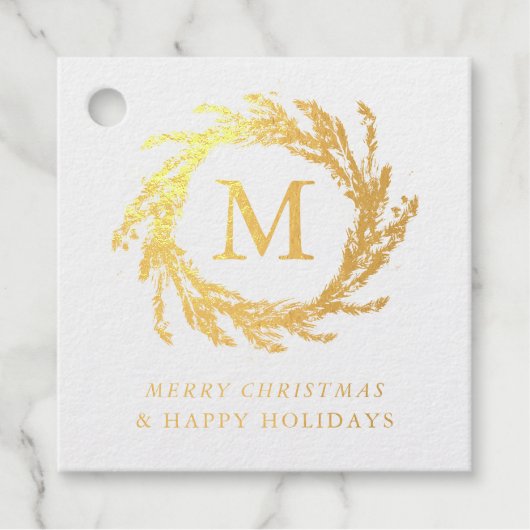 Kerstmis Monogram Krans Bedankjes Labels (Voorkant)