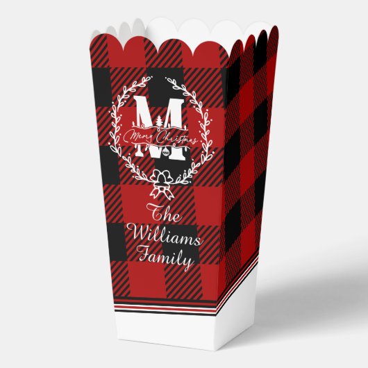 Kerstmis Monogram Krans Buffalo Check Bedankdoosjes (Voorkant)