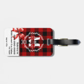 Kerstmis Monogram Krans Buffalo Plaid Bagagelabel (Achterkant horizontaal)