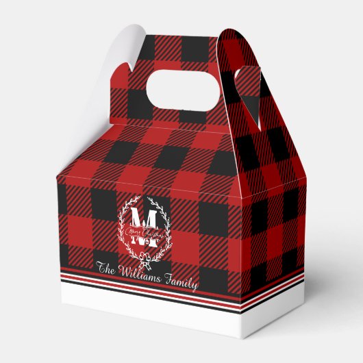 Kerstmis Monogram Krans Buffalo Plaid Bedankdoosjes (Voorkant Zijde)