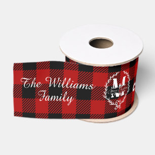 Kerstmis Monogram Krans Buffalo Plaid Grosgrain Lint