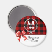 Kerstmis Monogram Krans Buffalo Plaid Magneet (Voorkant / Achterkant)