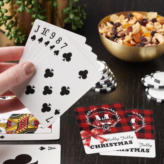 Kerstmis Monogram Krans Buffalo Plaid Pokerkaarten (Insitu)