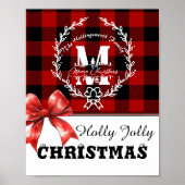 Kerstmis Monogram Krans Buffalo Plaid Poster (Voorkant)
