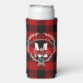 Kerstmis Monogram Krans Buffalo Plaid Seltzer Blikjeskoeler (Seltzer Voorkant)