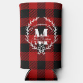 Kerstmis Monogram Krans Buffalo Plaid Seltzer Blikjeskoeler (Voorkant)