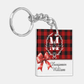Kerstmis Monogram Krans Buffalo Plaid Sleutelhanger (Voorkant Links)