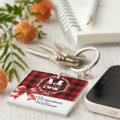 Kerstmis Monogram Krans Buffalo Plaid Sleutelhanger (Voorkant Rechts)