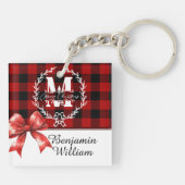 Kerstmis Monogram Krans Buffalo Plaid Sleutelhanger (Achterkant)