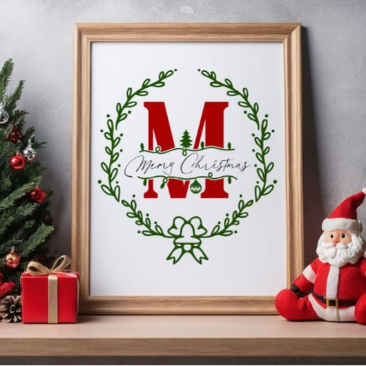 Kerstmis Monogram Krans Muur Kunst Poster