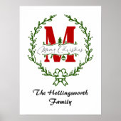 Kerstmis Monogram Krans Personaliseren Poster (Voorkant)