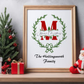 Kerstmis Monogram Krans Personaliseren Poster