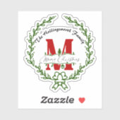 Kerstmis Monogram Krans Vinyl Sticker (Vel)