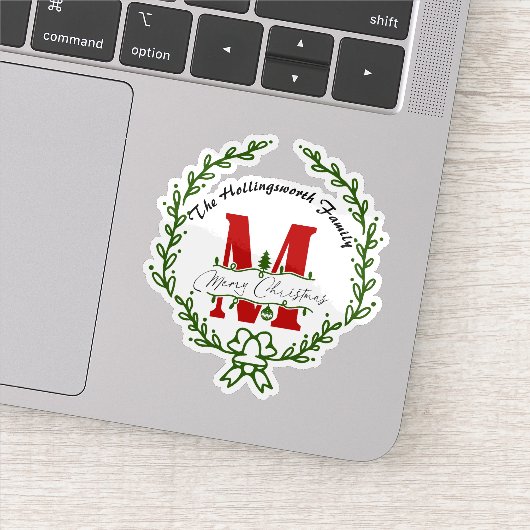 Kerstmis Monogram Krans Vinyl Sticker (Detail)