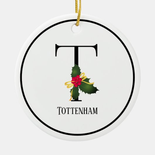 Kerstmis Monogram Letter T Persoonlijk Keramisch Ornament (Voorkant)