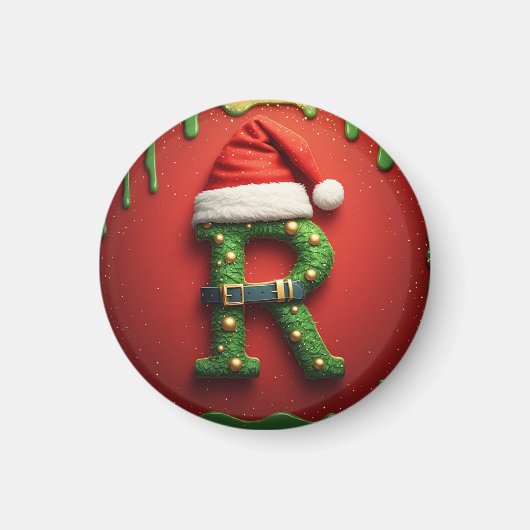 Kerstmis Monogram R met Sinterklaas Hoed – Kerstca Magneet (Voorkant)
